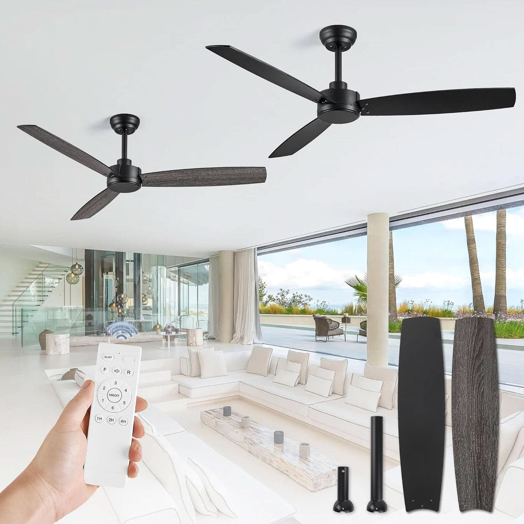 52 Inch Black Outdoor Ceiling Fans 2 Pack Damp Rated