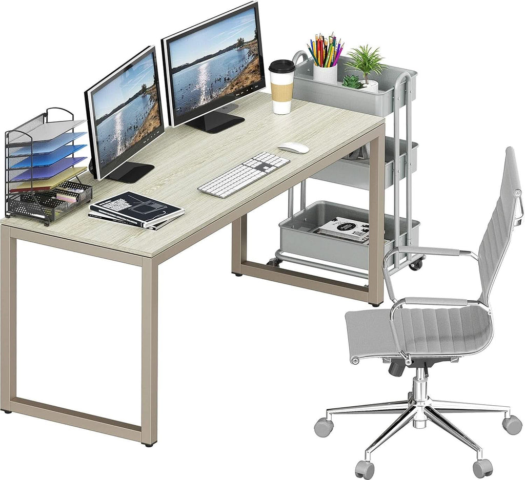 55 Inch Maple Computer Desk With Grommets And Glides