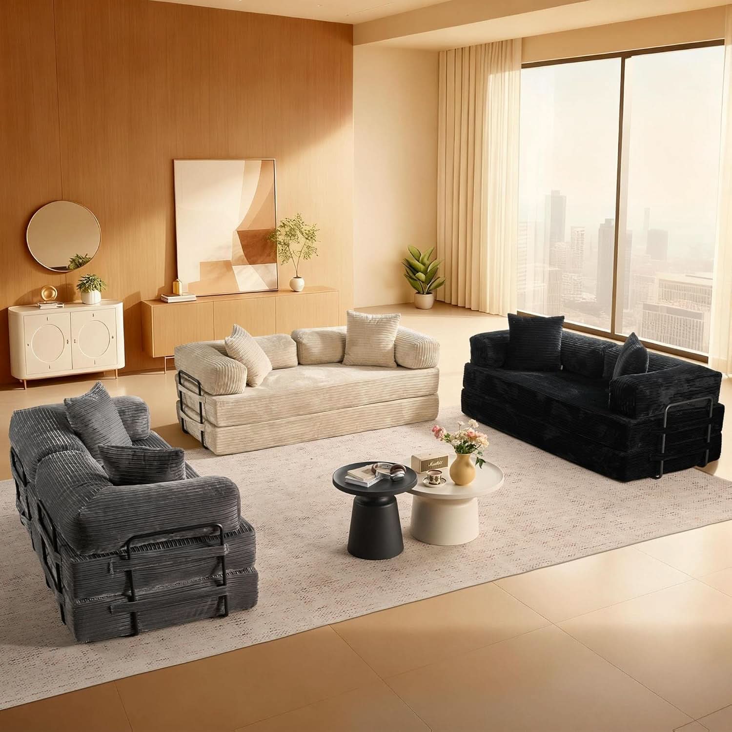 Grey Corduroy 81 Inch Ultracomfort Foldable SofaBed