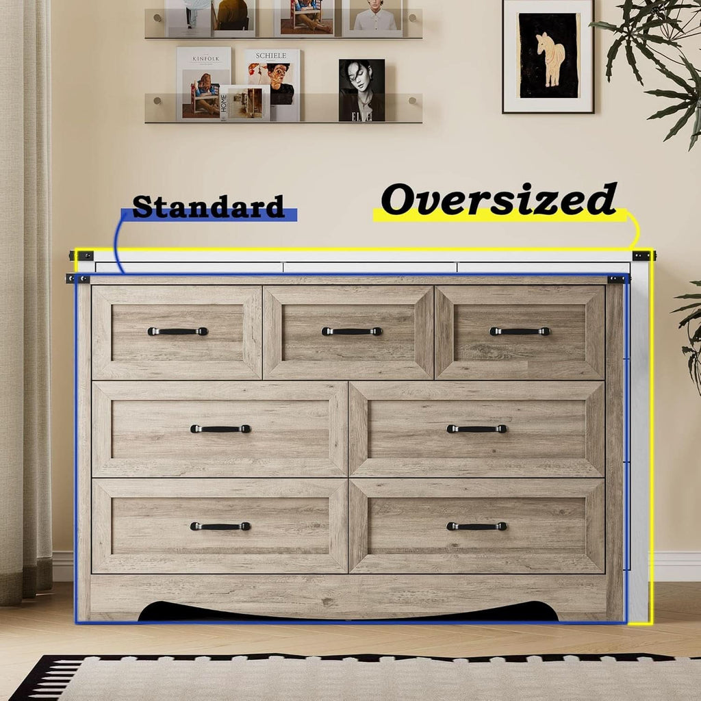 Seven Drawer Dresser With Brushed Metal Handles For Bedroom