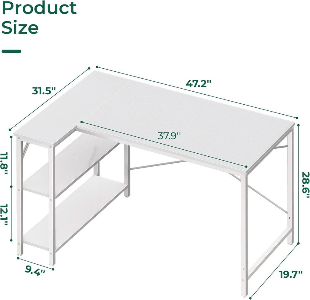47 Inch L Shaped Computer Desk With Reversible Storage Shelves