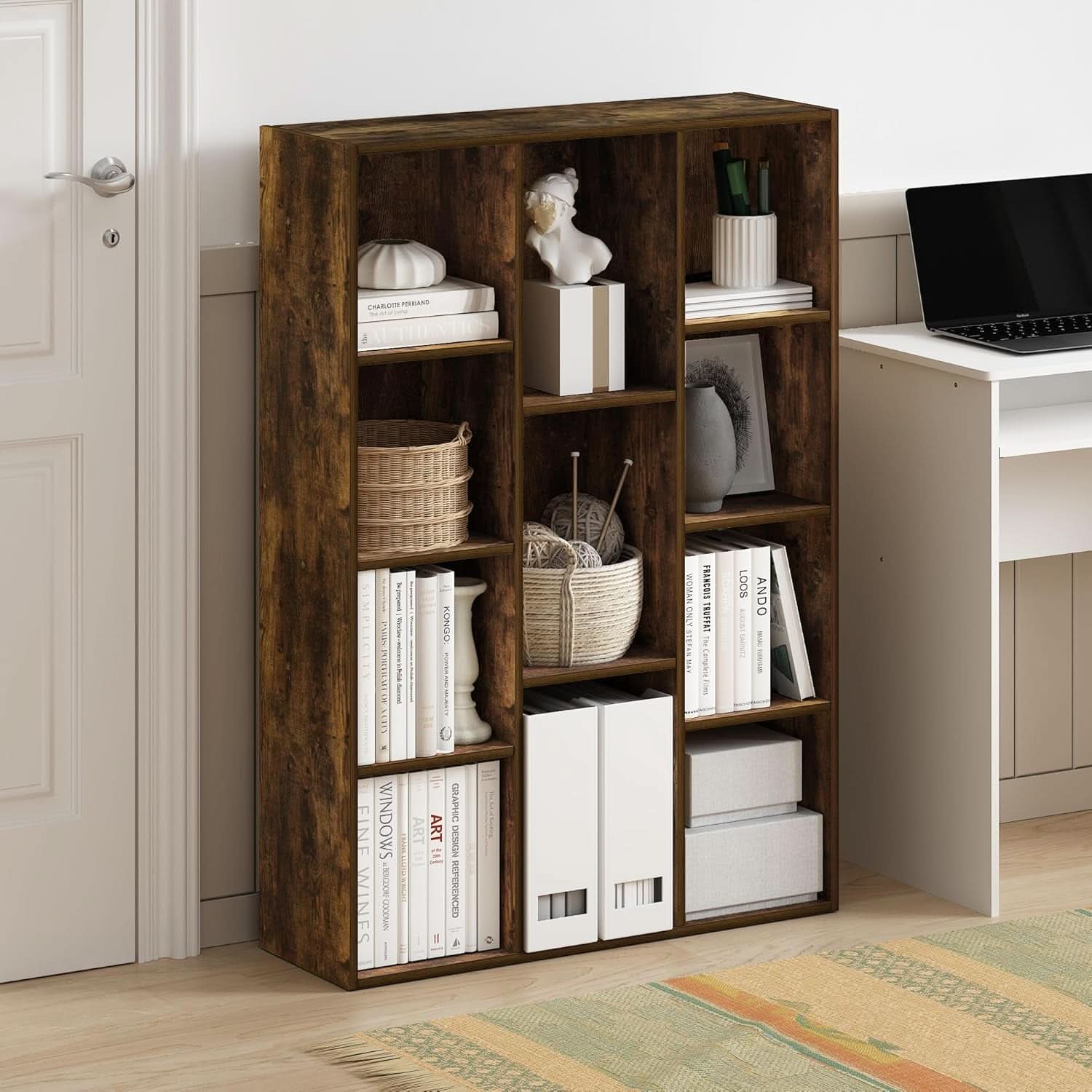 Luder 11-Cube Amber Pine Bookcase For Living Room Storage