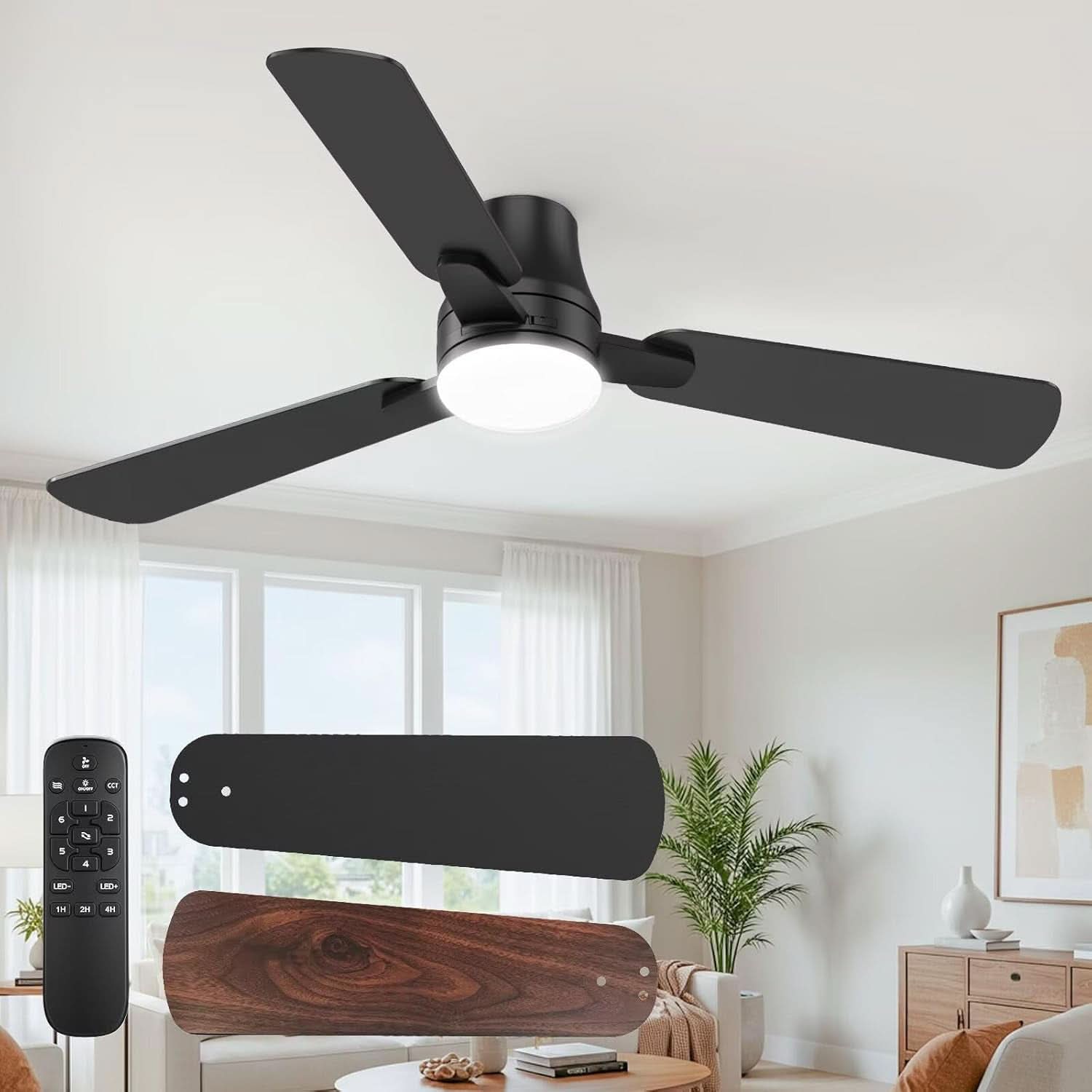42 Inch Black Ceiling Fan With Light Energy Efficient