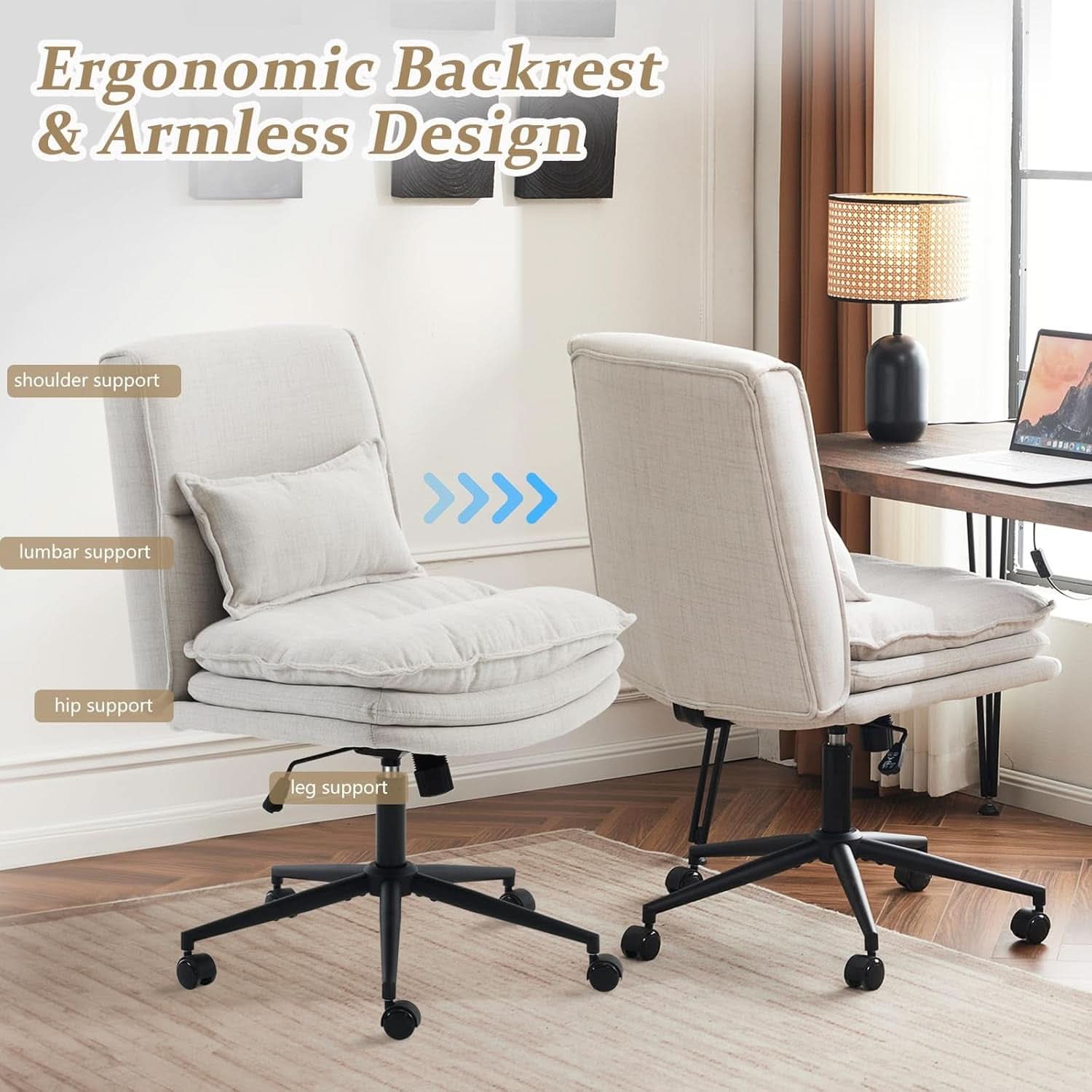 Cloud Criss Cross Office Chair Beige Fabric 18in High Back