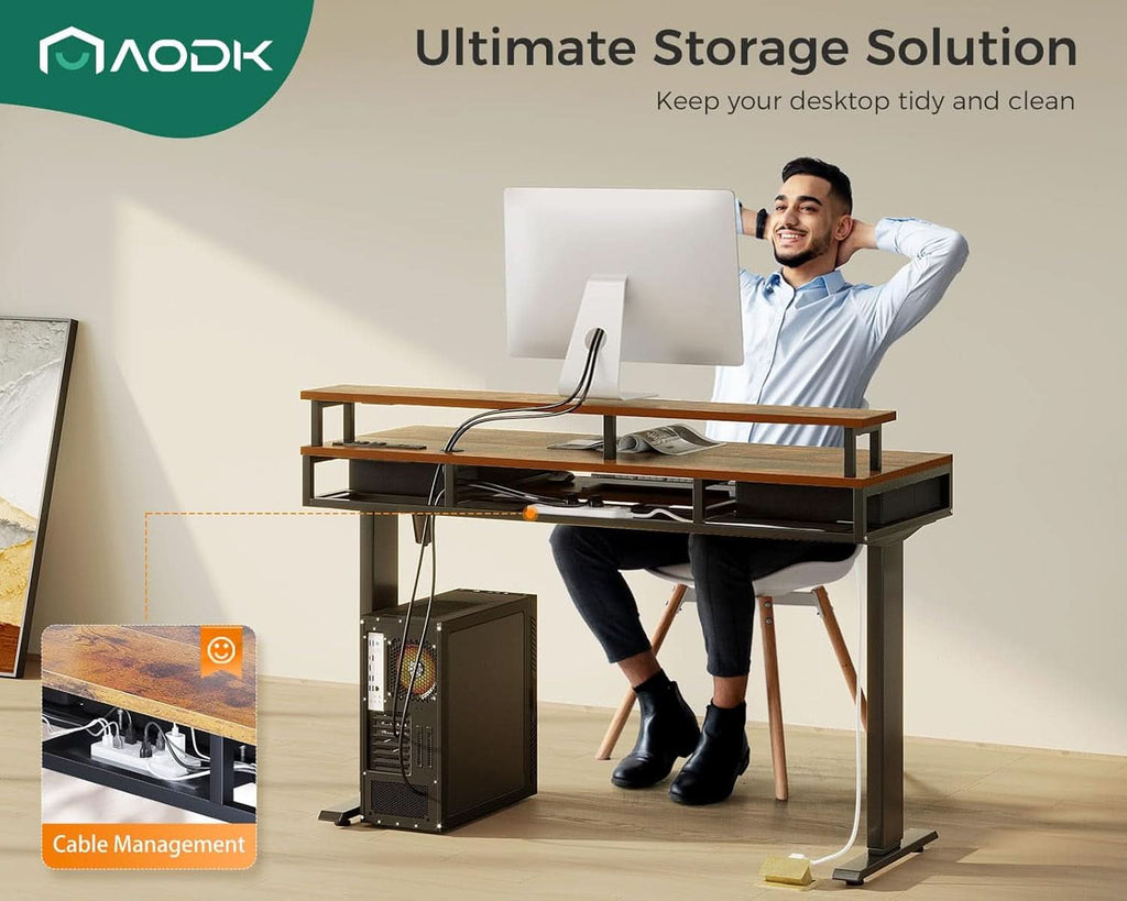 Electric Standing Desk 55 Inch With Drawers Power Outlets