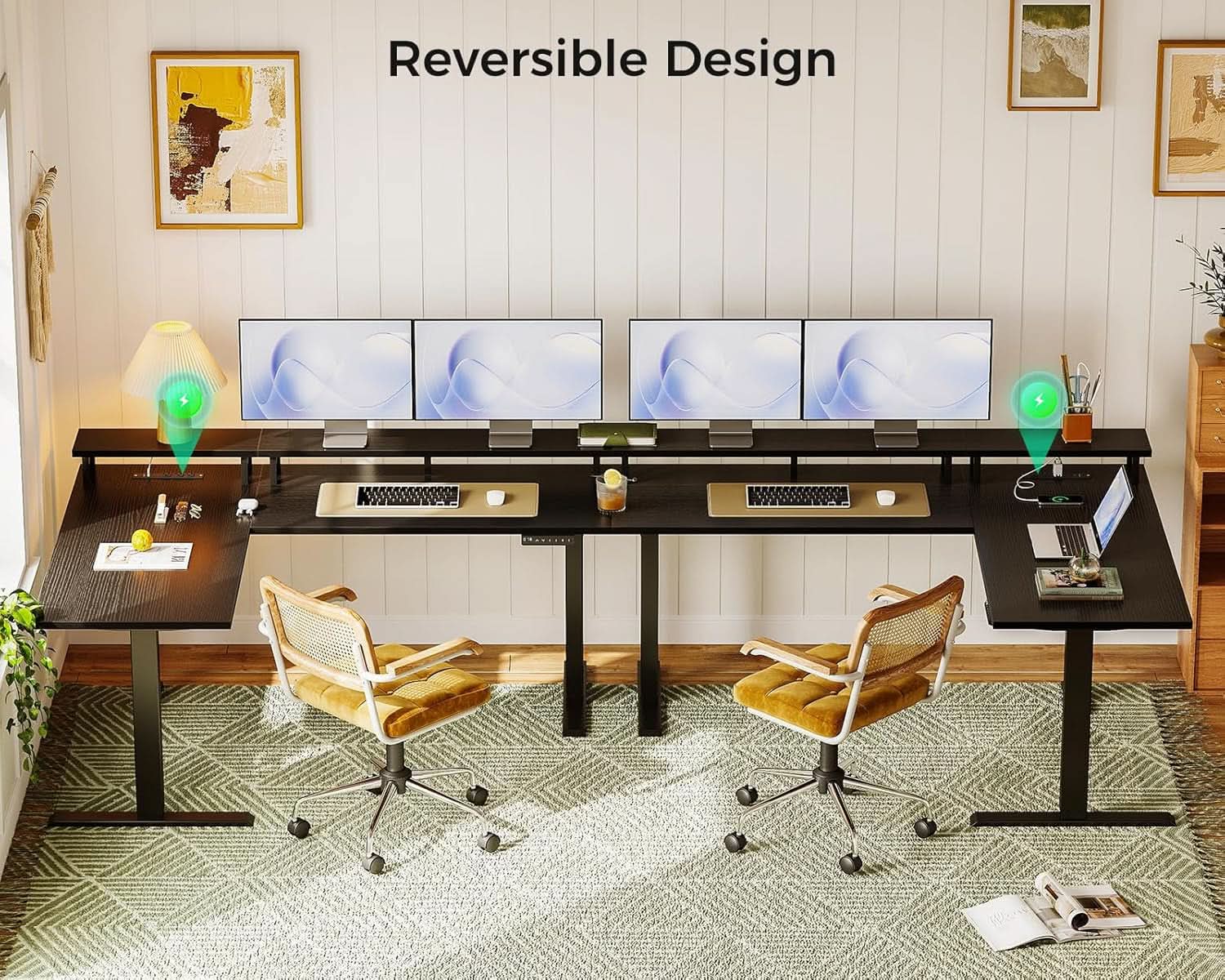 Electric L Shaped Standing Desk 59 Inch With Power Outlets