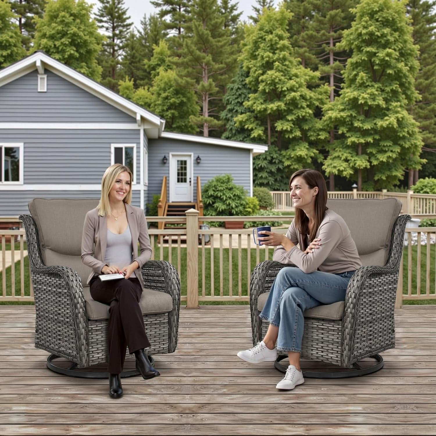 Outdoor Swivel Rocker Patio Chairs Set with Table