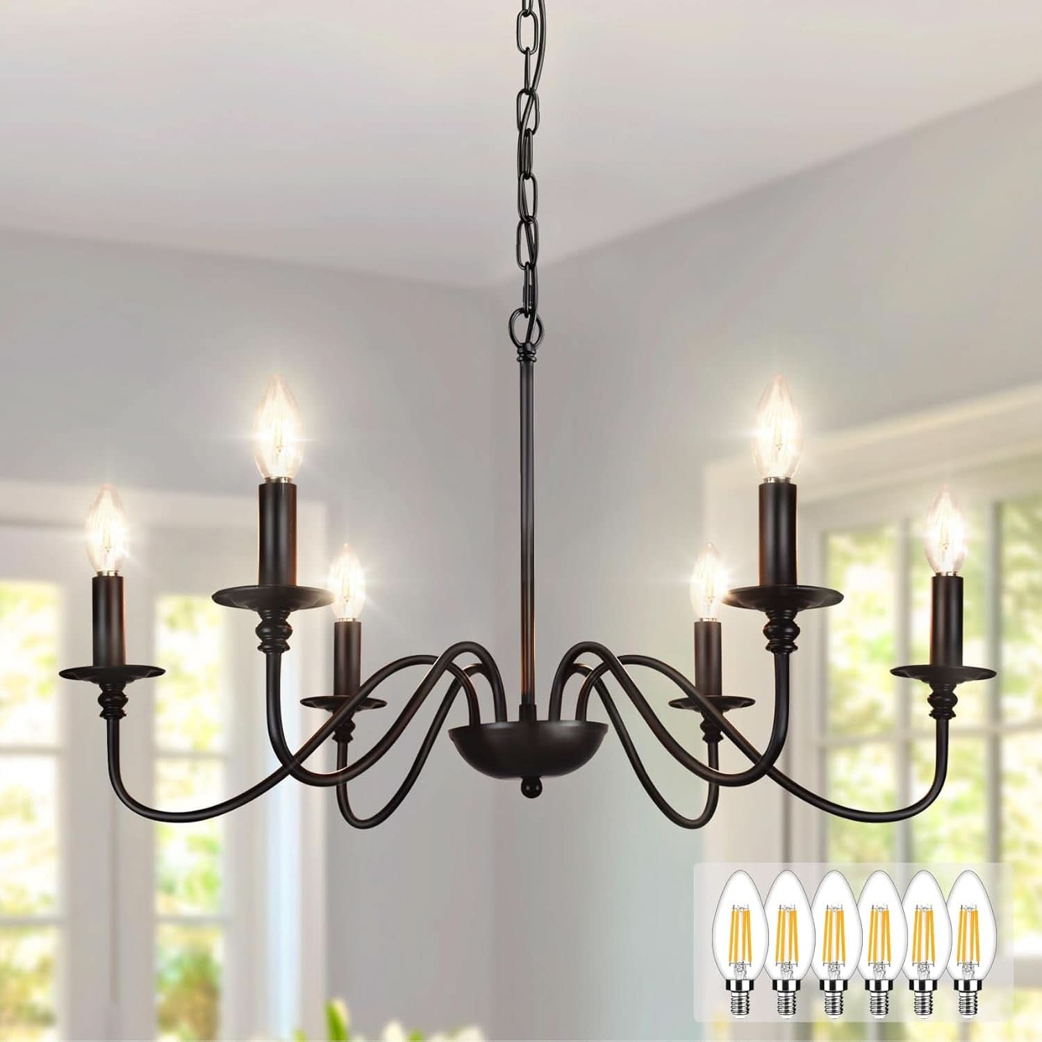 Six Light Black Industrial Farmhouse Chandelier Pendant