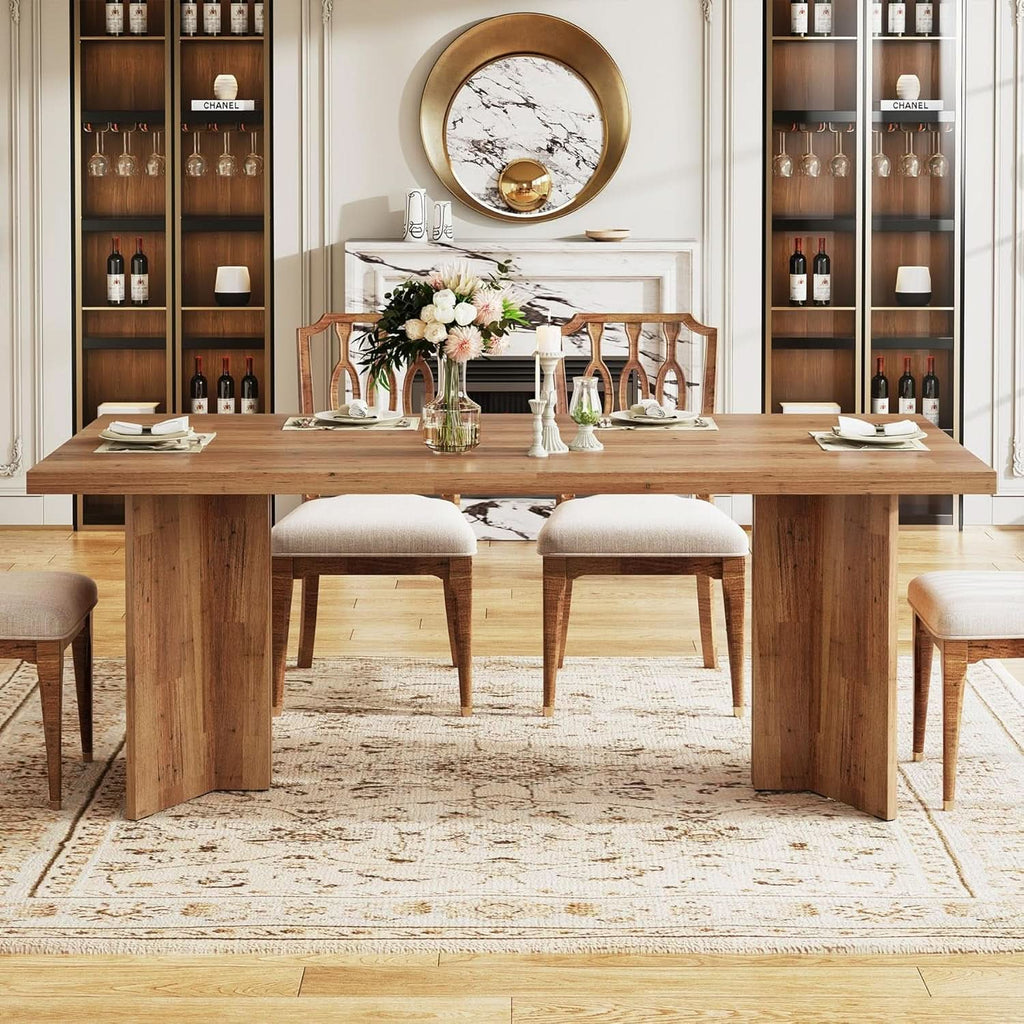 63 Inch Walnut Farmhouse Dining Table Seats Four To Six