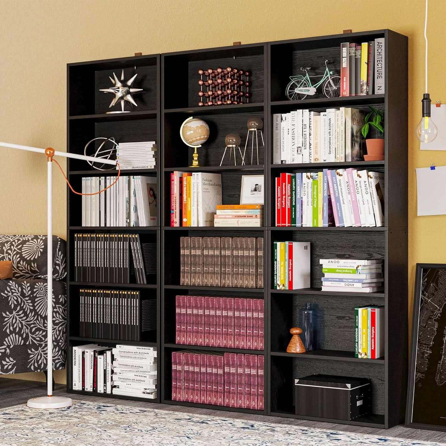 Floor Standing Walnut Finish Bookcase 6 Tier 70 Inches