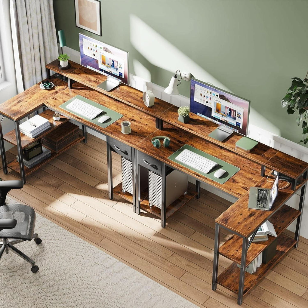47 Inch L Shaped Desk With LED Lights And Power Outlets