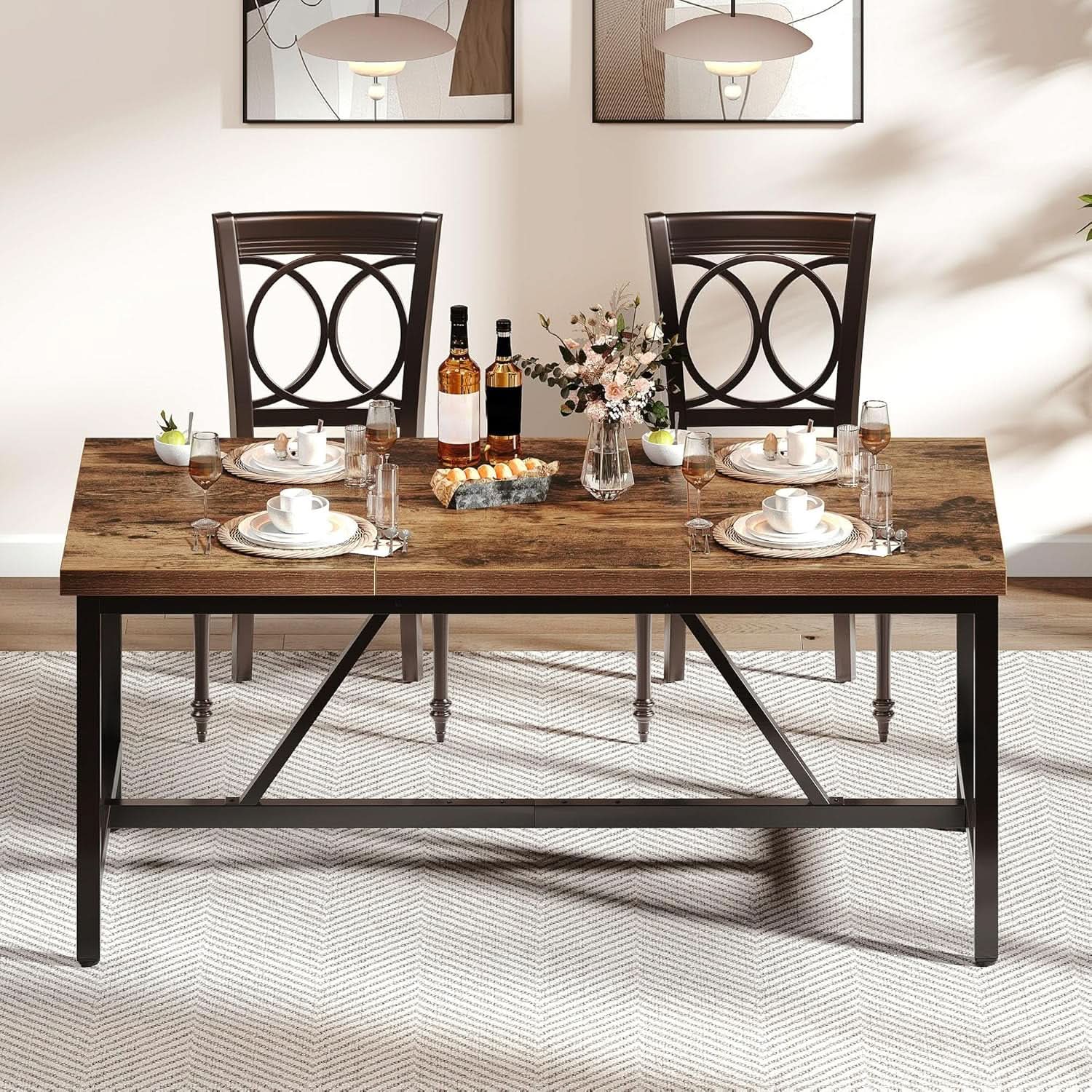 70.8 Inch Solid Wood Dining Table For 6 To 8 People