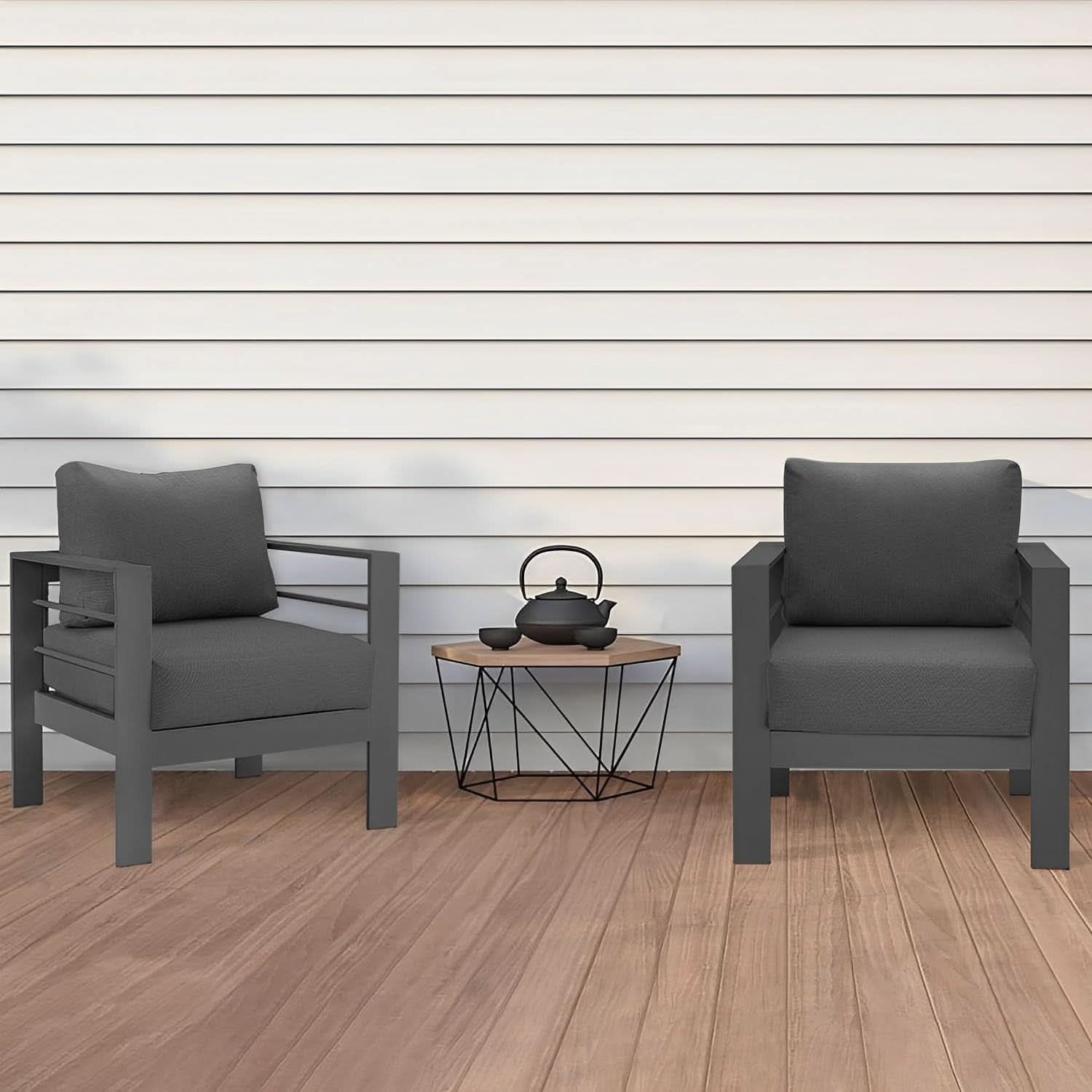 All-Weather Outdoor Metal Armchair Set with Cushions