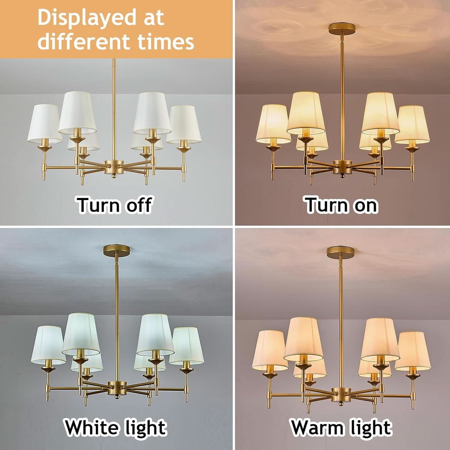 Gold Farmhouse Chandelier 6 Light Linen Shade Fixture