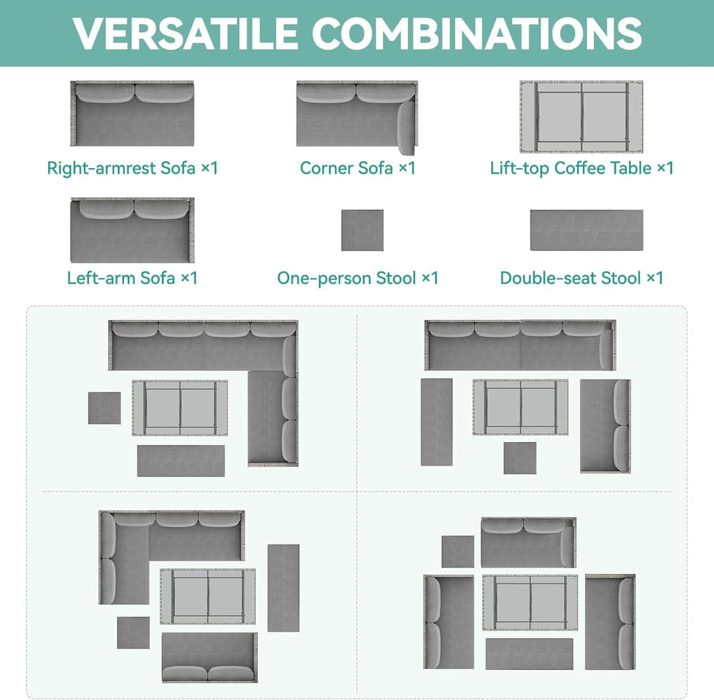 L Shaped Sectional Sofa Set With Lift Top Table Gray
