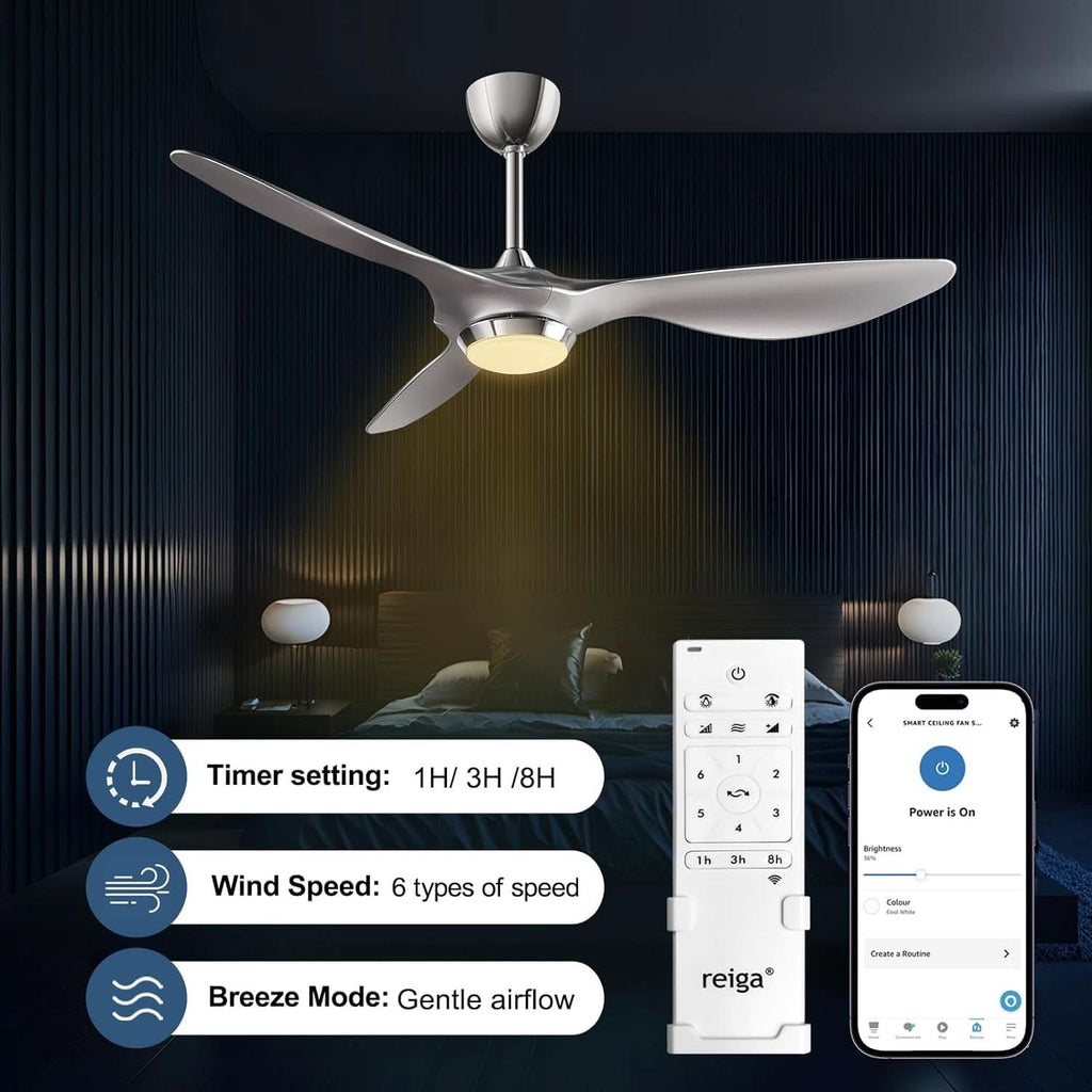 52 Inch Smart WiFi Ceiling Fan With Light And Remote Silver