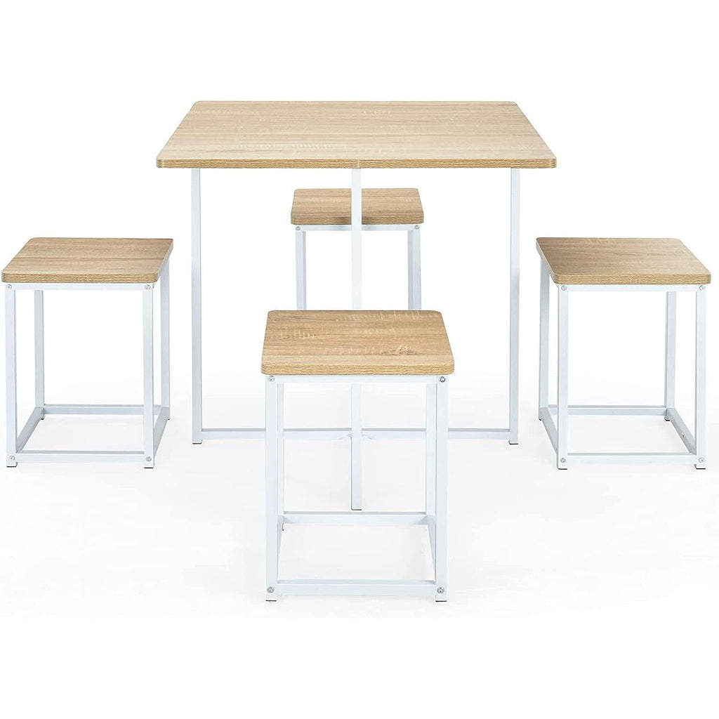 Compact Kitchen Table And Chairs Set Beige White Five Piece