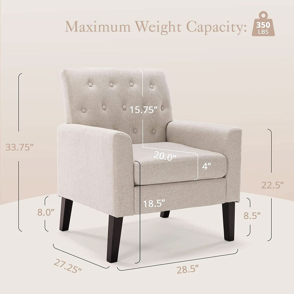 Linen Accent Chair With Button Tufting For Living Room