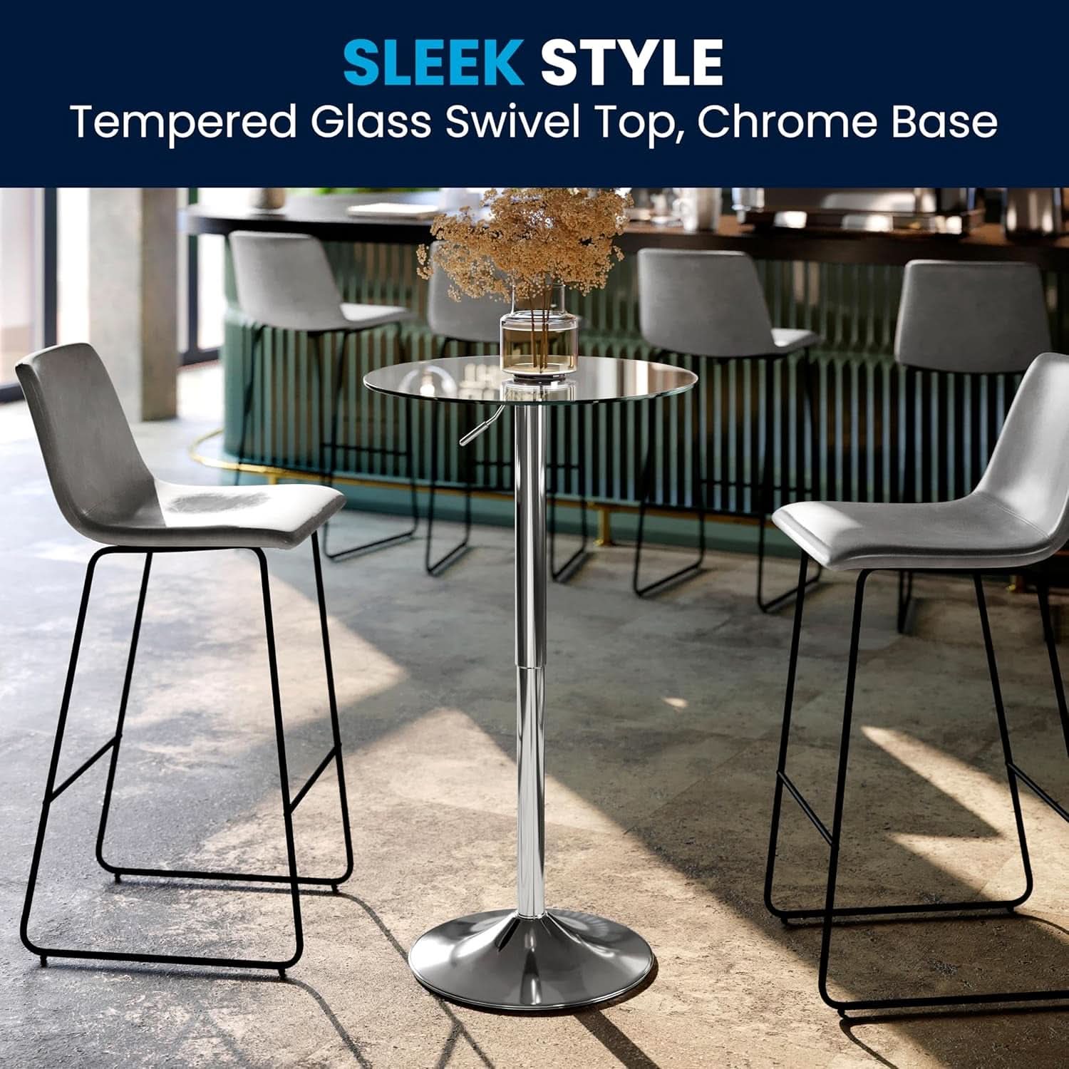 23.5 Inch Circular Glass Adjustable Cocktail Table
