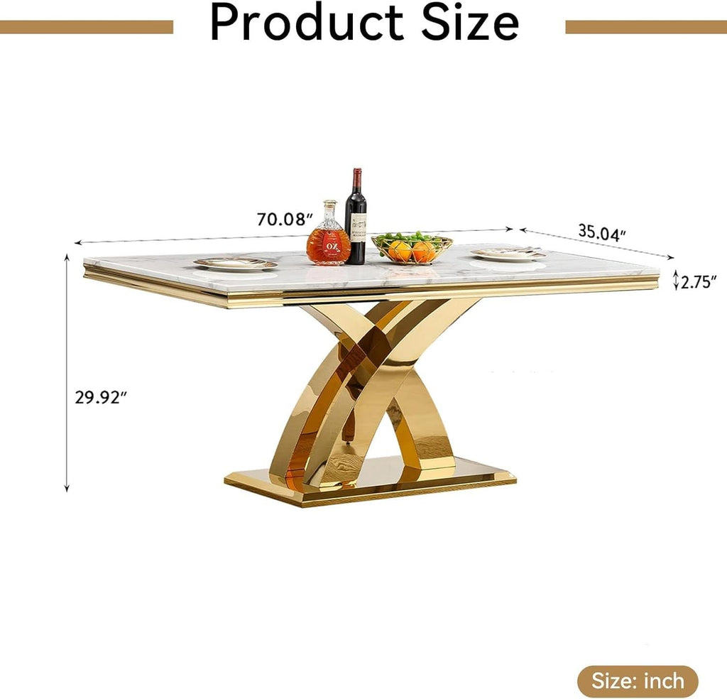 Faux Marble Dining Table 70 Inch With X Pedestal Base