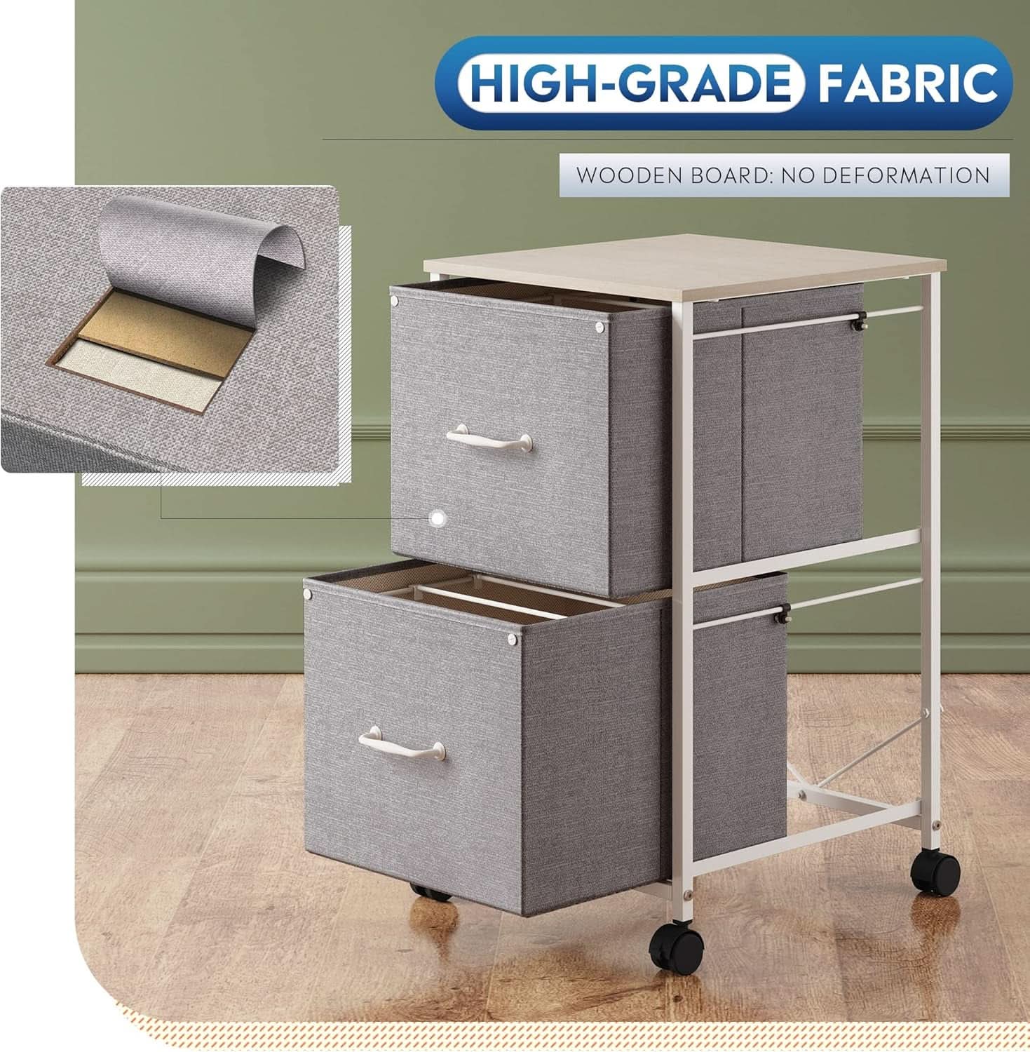 Light Grey 2 Drawer Mobile File Cabinet Rolling Printer Stand Fits A4 Or Letter Size