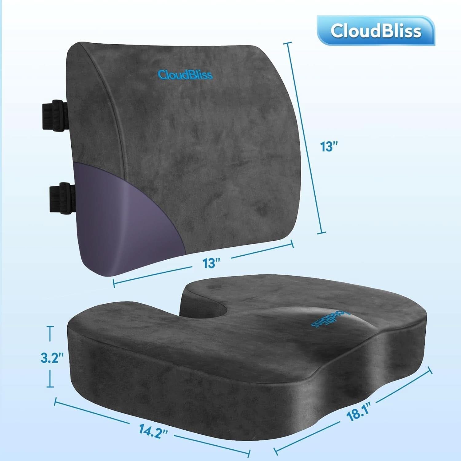 Ergonomic Memory Foam Seat Cushion Grey For Office Chair