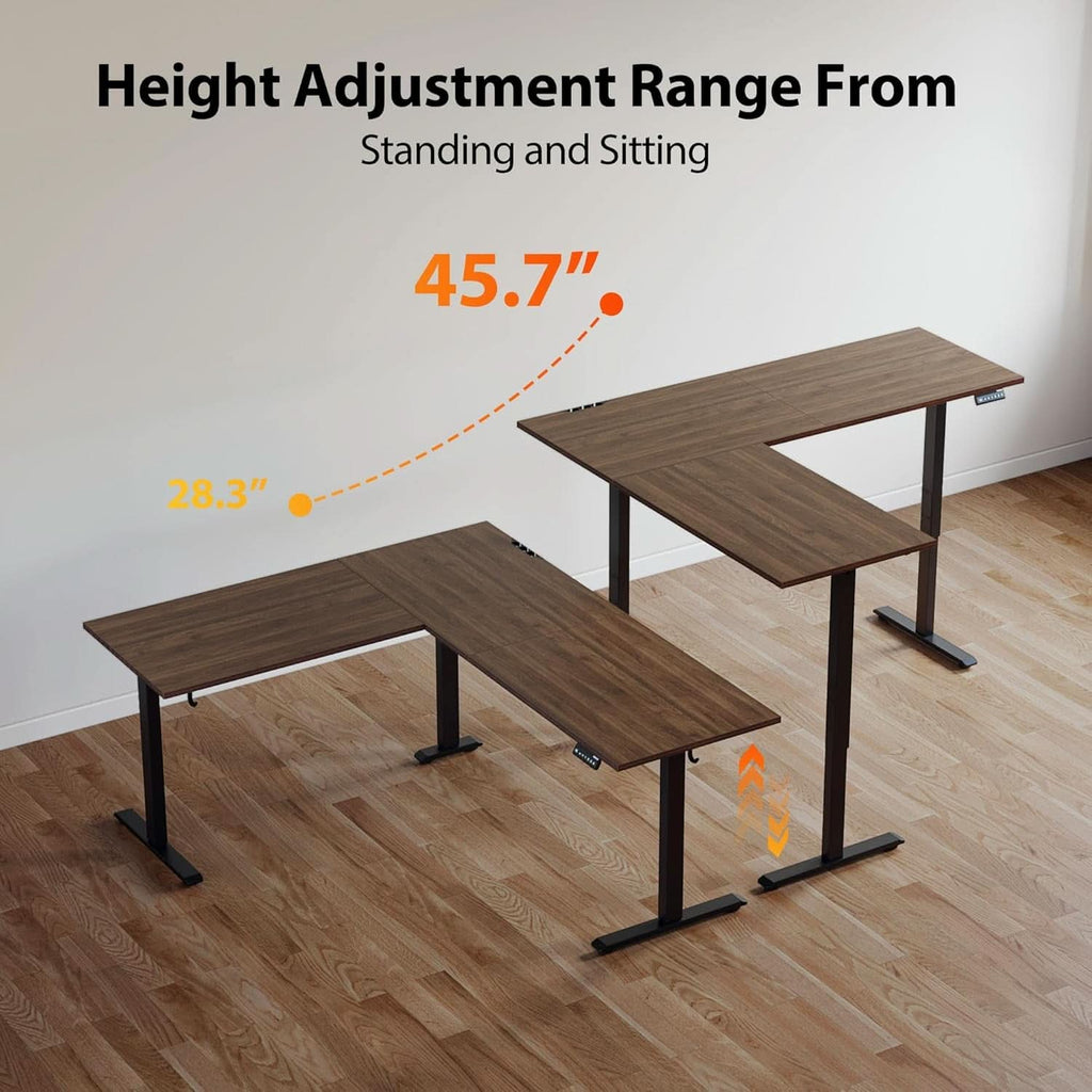 L Shaped Electric Standing Desk 63 By 55 Inch Dark Walnut