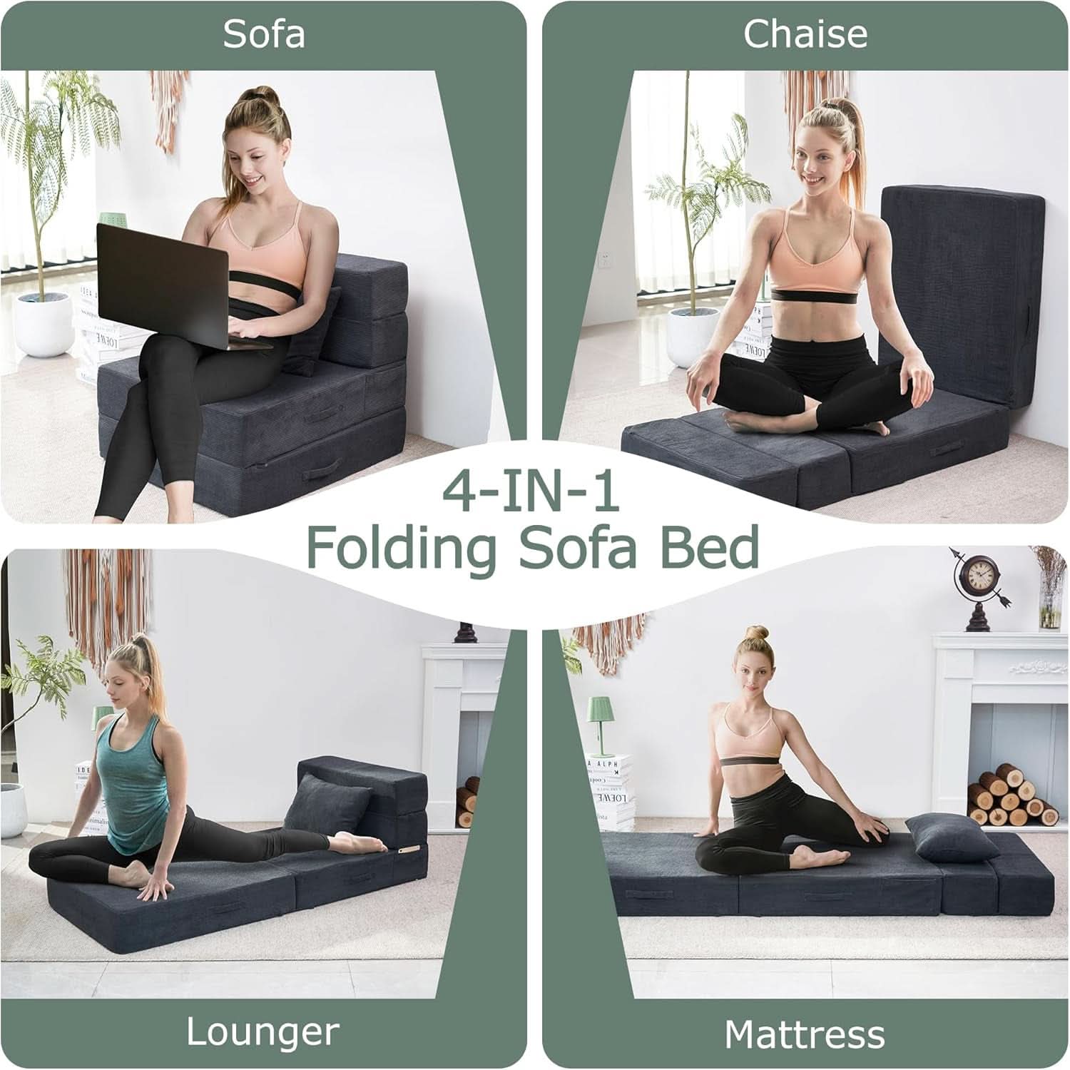 4 in 1 Folding Sofa Bed with Memory Foam Comfort