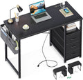 40 Inch Computer Desk With Fabric Drawers Charging Station