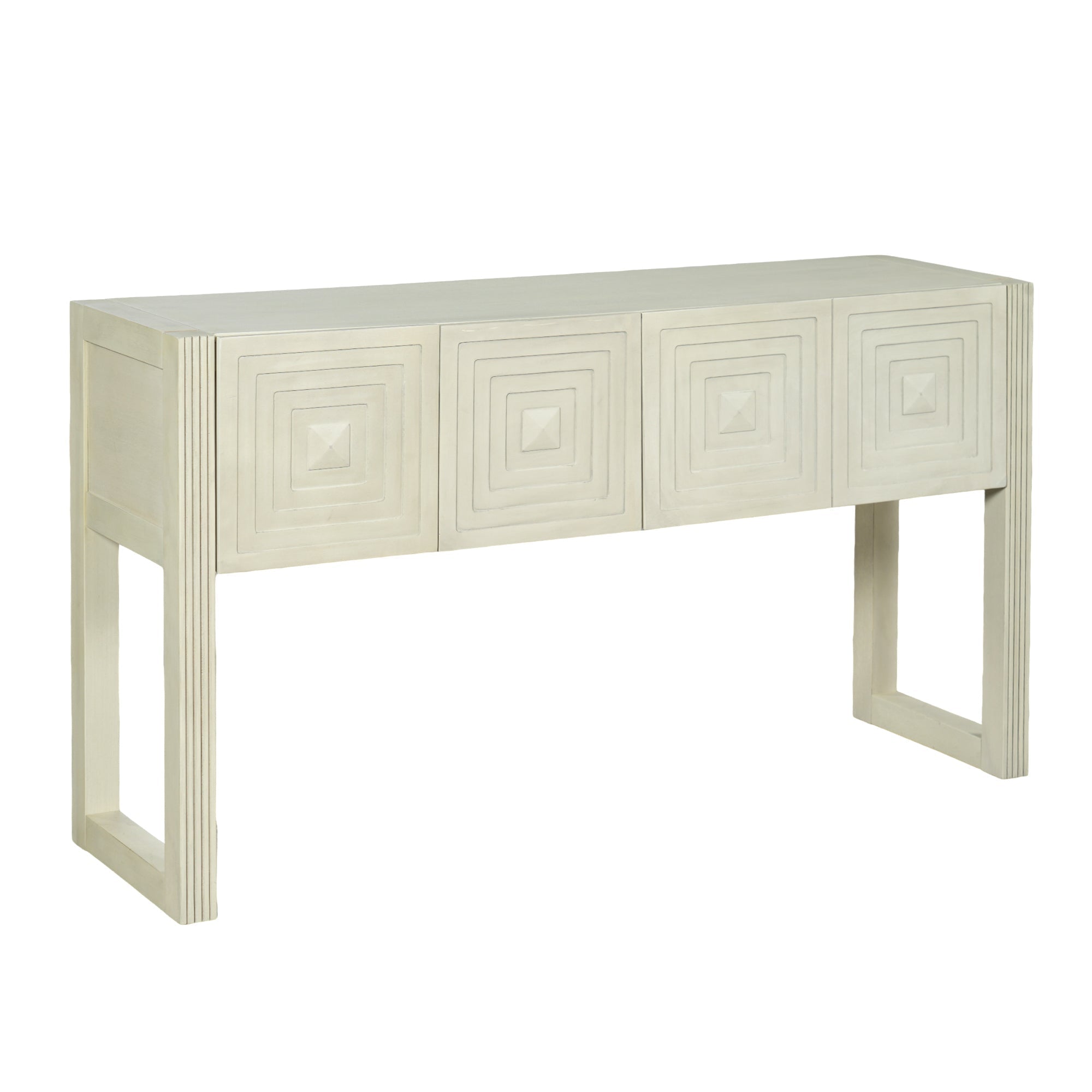 Geometric Carved Console Table with 3 Soft-Close Drawers