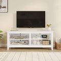 White Four Cubby TV Stand For 60 Inch TV With Open Storage