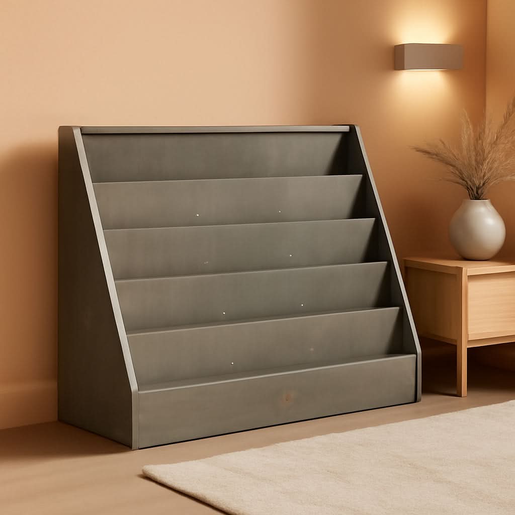 Single Sided Book Display Five Wide Slots Classroom Bookshelf Grey Wash