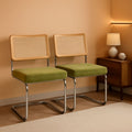 Green Handwoven Cane Dining Chairs Set Of 2 Chrome Base