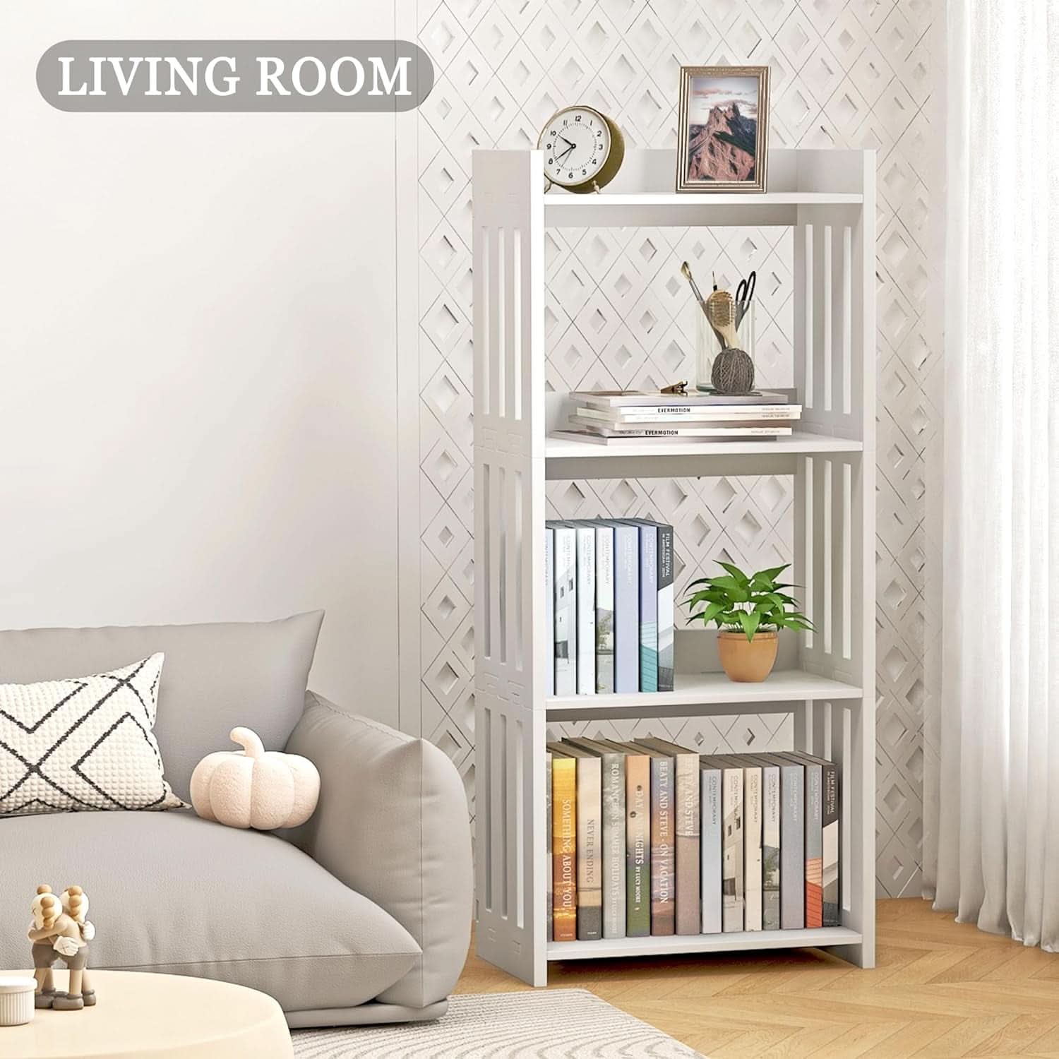 4 Tier White Bookshelf Ideal For Small Spaces Storage Room