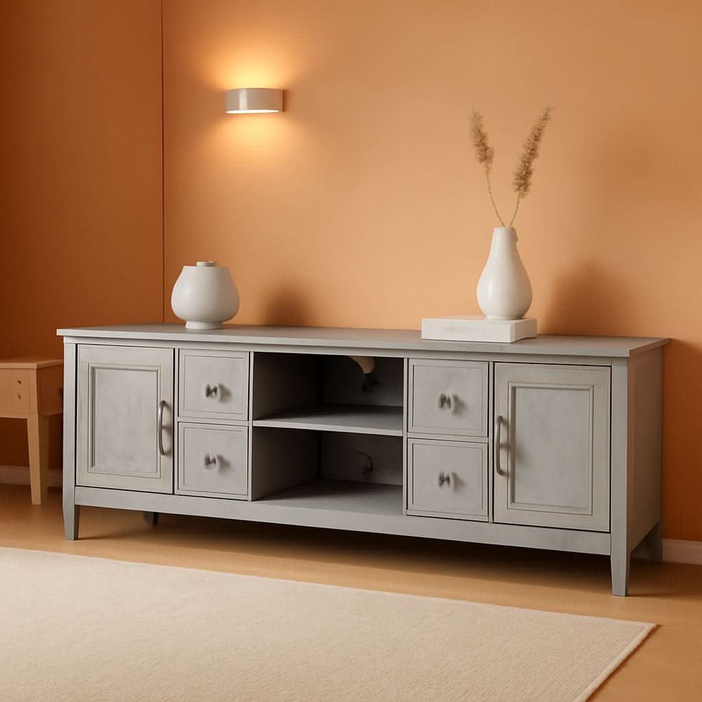 72 Inch Solid Wood TV Stand Fog Grey Up To 80 Inches