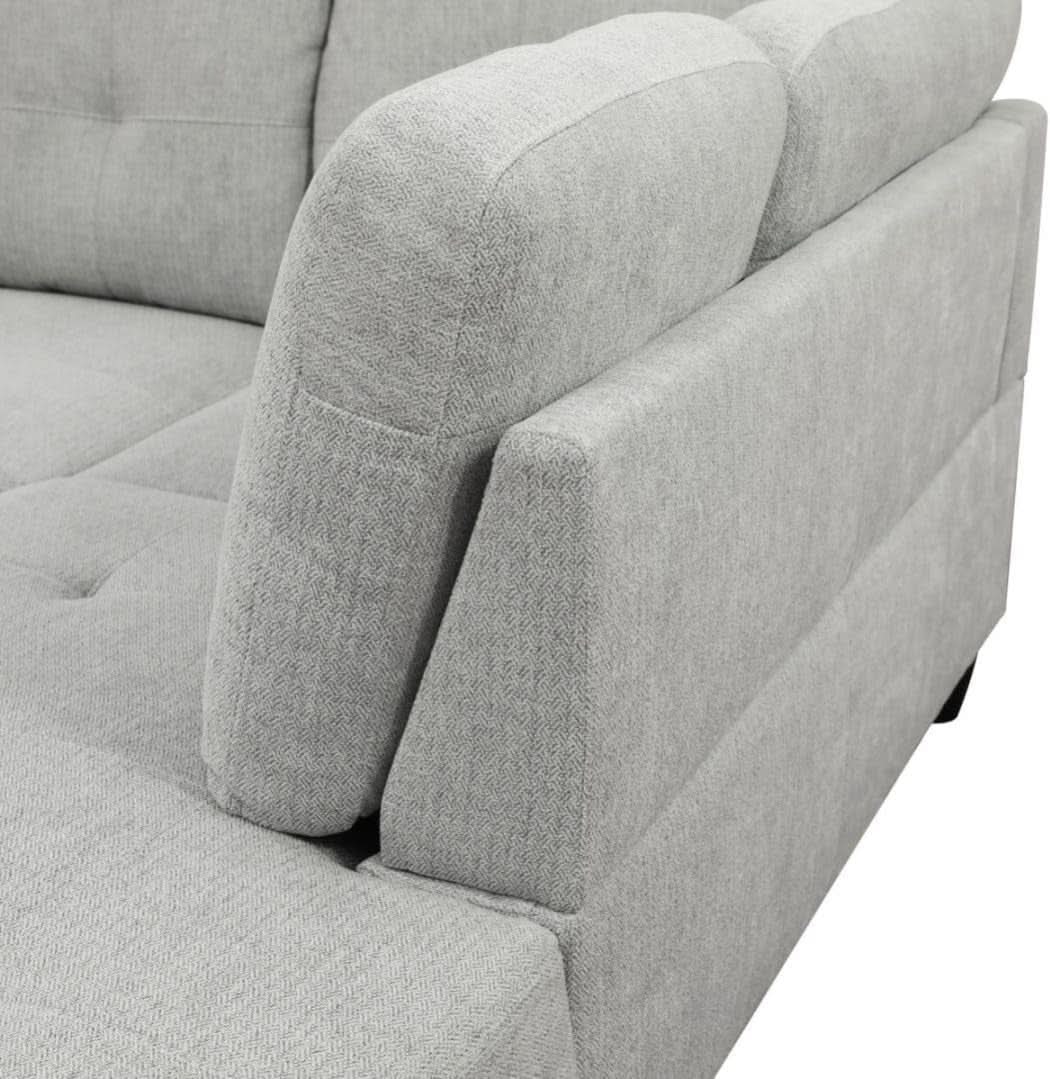 L Shaped 3 Piece Flannel Sofa With Storage Ottoman Grey