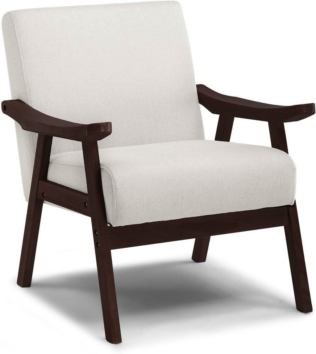 Beige Upholstered Modern Midcentury Solid Wood Armchair With Cushions