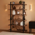 Rustic Oak 6 Tier Tall Bookcase With Metal Frame Industrial
