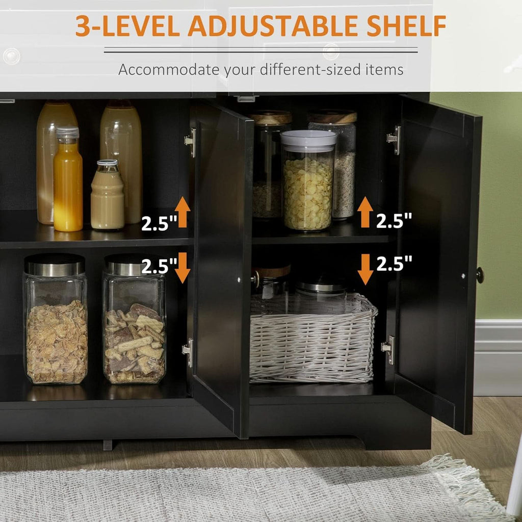 Black Buffet Cabinet With Drawers And Adjustable Shelves