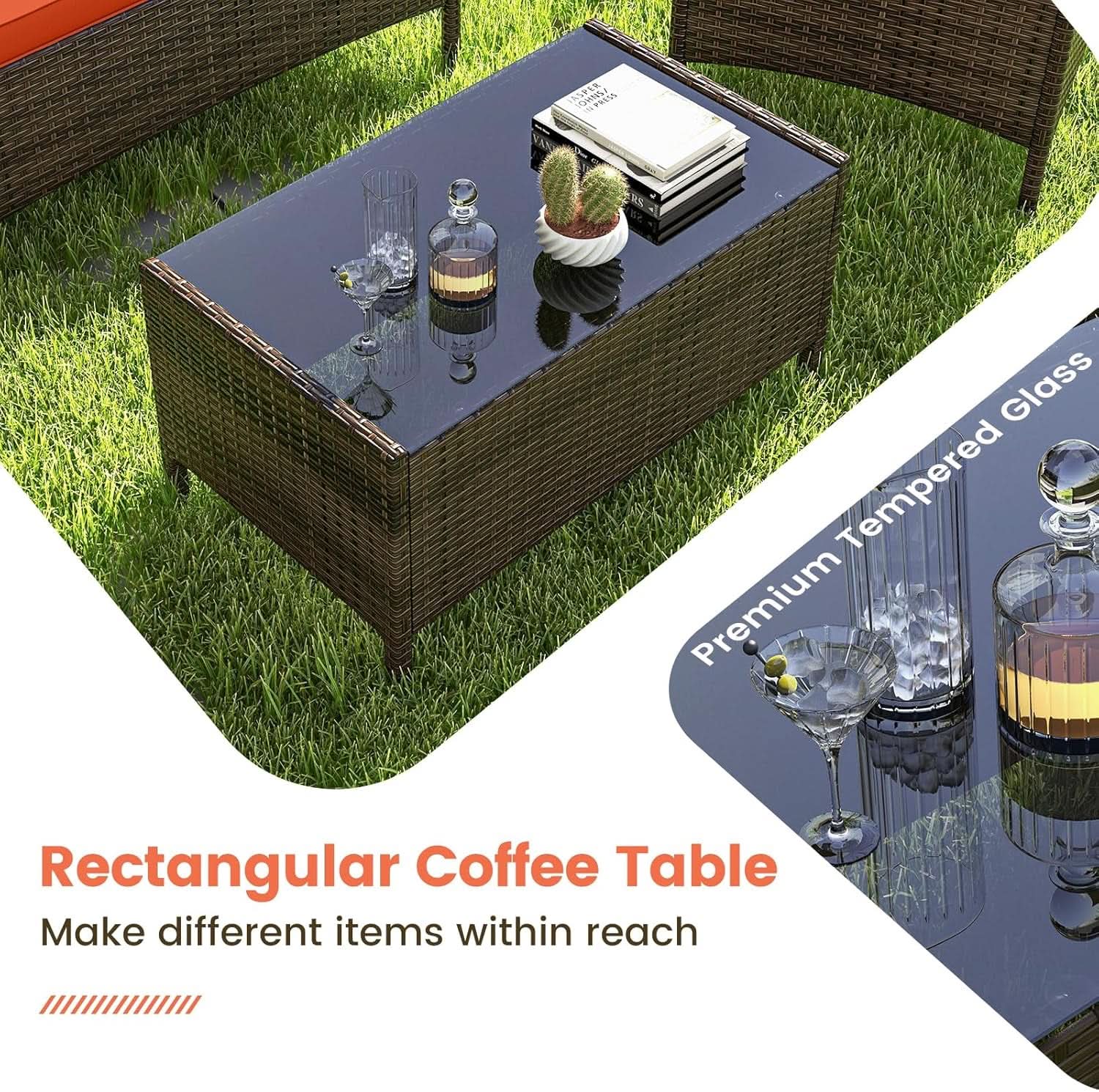 Elegant Rattan Patio Furniture Set with Cushions and Table