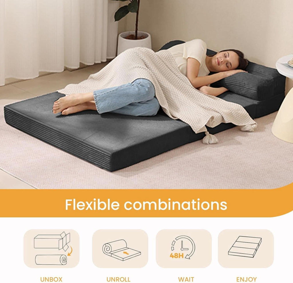 Full Size Transformable Memory Foam Sofa Bed Grey Corduroy