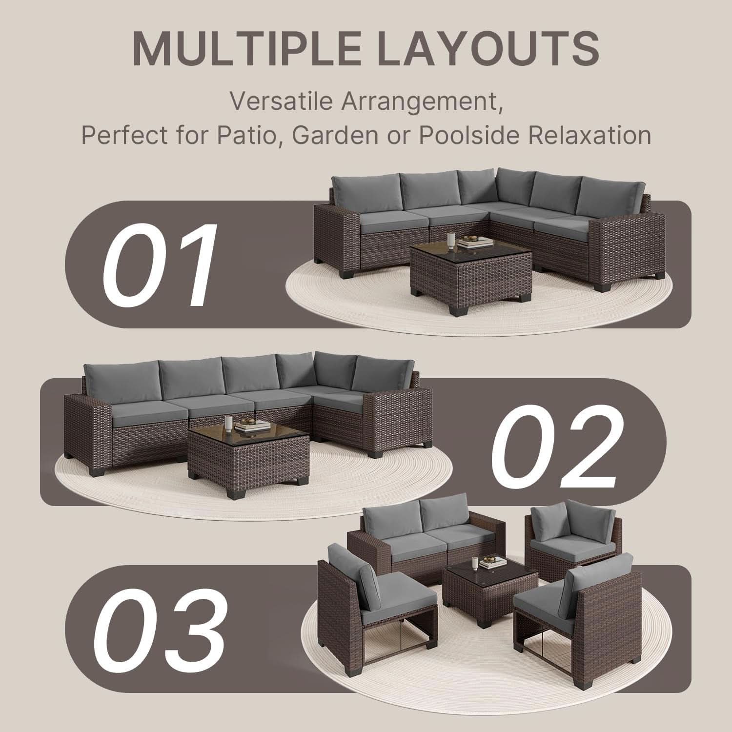 Outdoor 6-Piece Wicker Sectional Sofa Set with Cushions