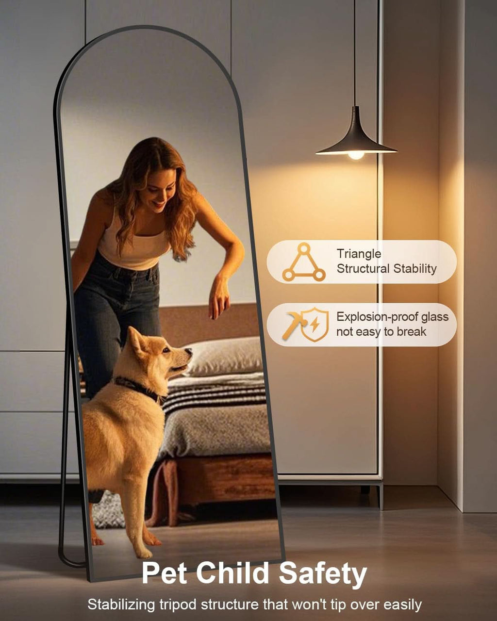 58x19 Inch Arched Floor Standing Full Length Mirror Black