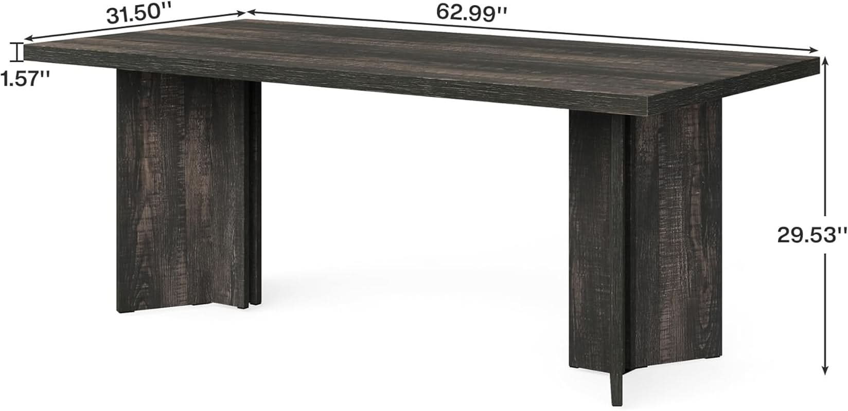 63 Inch Dark Gray Dining Table Farmhouse Rectangular