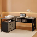55 Inch L Shaped Office Desk With Grey Filing Cabinet Set