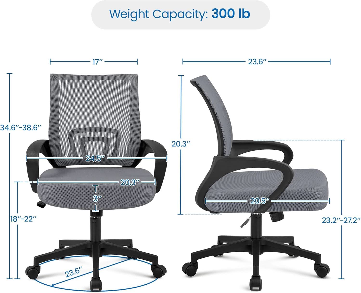 2 Pack Ergonomic Mesh Office Chairs With 360 Degree Rolling Casters Dark Gray For Home Office