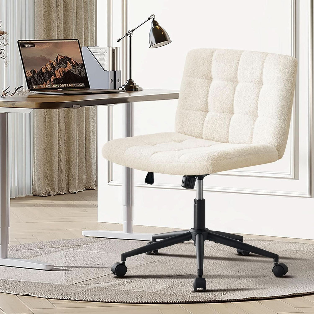 Swivel Faux Fur Armless Desk Chair With Wheels Height Adjustable