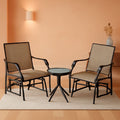 3 Piece Outdoor Glider Chair Bistro Set With Two Sling Chairs And Glass Tabletop Mixed Brown