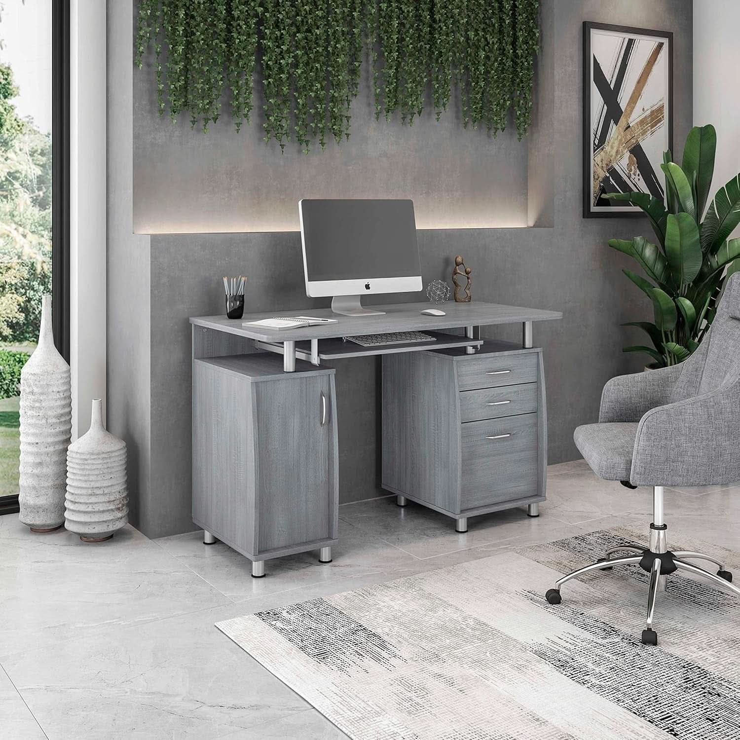47.5 Inch Computer Desk Keyboard Tray File Cabinet