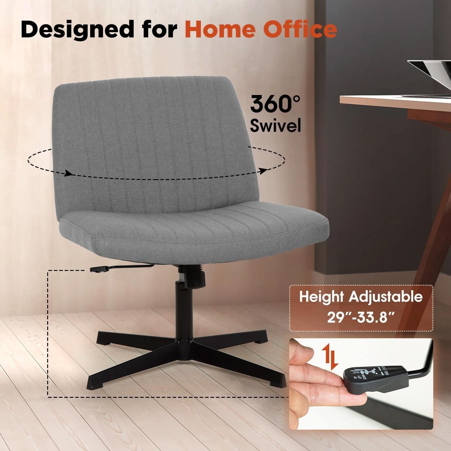 Criss Cross Armless Office Chair Height Adjustable Grey